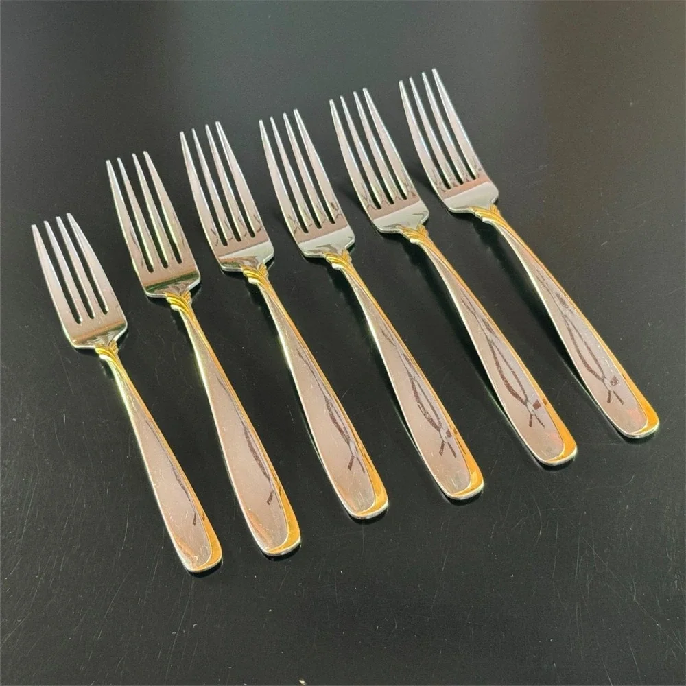 Yamazaki Patrick Stainless Flatware AFFAIR GOLD Lot of 1 Salad & 5 Dinner Forks